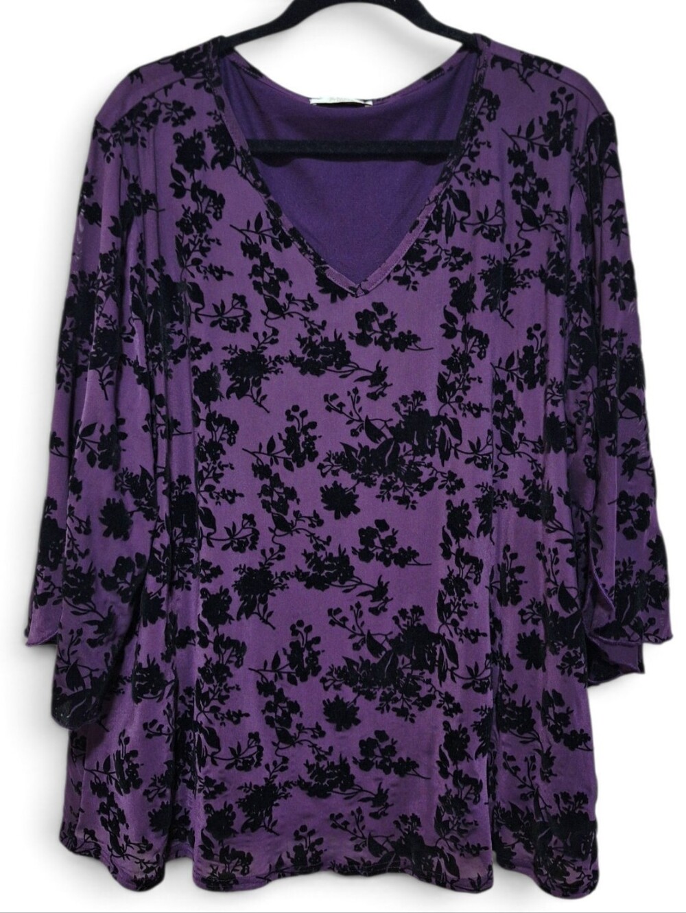 Women's Purple & Black Floral Plus Size Blouse~3XL